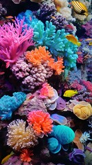 A vibrant and diverse coral reef ecosystem in a large aquarium