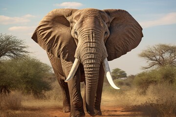 A majestic elephant strolling along a dusty road