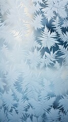 A frosted window with a serene blue sky in the background