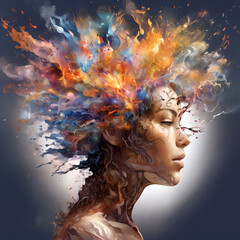 creative mind illustration and imagination. Overwhelm with idea for creativity.