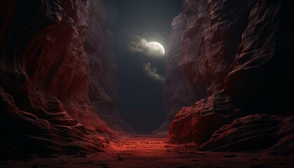 A moonlit cave, illuminated by the full moon - obrazy, fototapety, plakaty