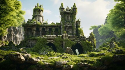 Obraz premium A beautiful castle surrounded by a lush forest