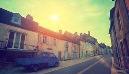View of streets of old French town Bligny-sur-Ouche, located in France..