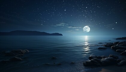 A serene moonlit night reflecting on calm waters