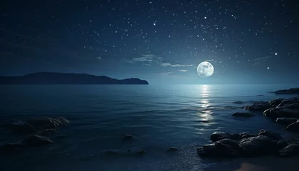 Foto op Aluminium A serene moonlit night reflecting on calm waters © KWY