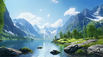 Fototapeta na wymiar A serene mountain lake nestled among towering trees