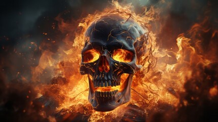 Skull engulfed in flames creating a powerful and symbol. Generative AI - obrazy, fototapety, plakaty