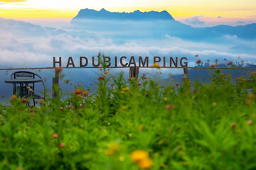 Hadubi Camping viewpoint, a beautiful view of Doi Luang Chiang Dao in the morning with thick fog...