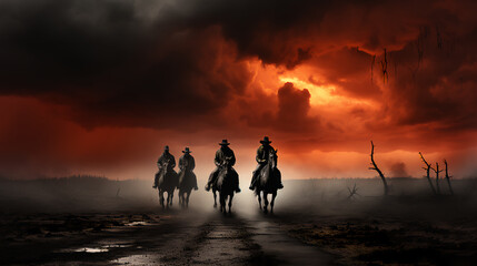 The four - 4 -  horsemen of the apocalypse - Armageddon - end of the world - prophecy - revelations. - bible - the last days - Israel - war - famine 