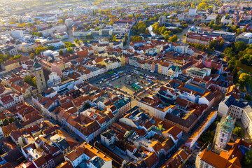 Panoramic view of historical center of Ceske Budejovice, Czech Republic