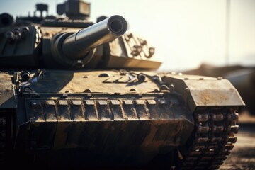 Closeup of a tanks massive barrel, showcasing the intimidating firepower of ground operations.