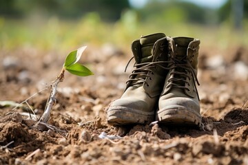 Determined closeup of an Israel soldiers boot, firmly planted on the ground.