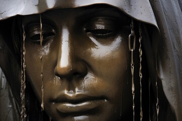 A weeping womans face fills the frame in this closeup, bearing the weight of losing a loved one to war.