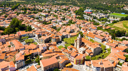 Fototapeta na wymiar Panoramic aerial view of Prades cityscape with buildings and streets, Tarragona, Catalonia, Spain