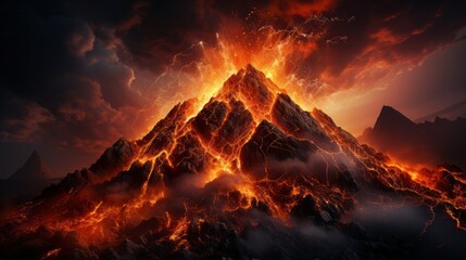 Volcano erupting with molten lava a display of natural. Generative AI