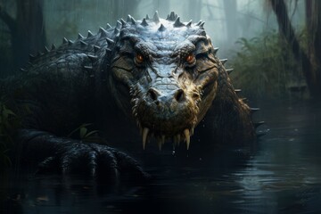 Formidable alligator head. Tropical reptile wild. Generate Ai