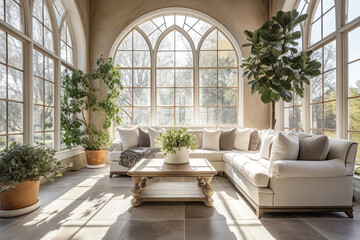Fototapeta premium Luxury Mediterranean sunroom. Generative AI