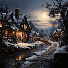 Christmas village Christmas painting