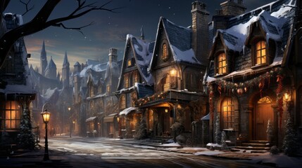 Fototapeta na wymiar A charming village street in the winter. Generative AI. 