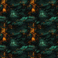 Fototapeta na wymiar Abstract Teal and Glowing Magma-Like Rock Fusion. Seamless Repeatable Background