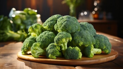 Fresh broccoli on a wooden table