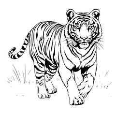 Simple Hand drawn Tiger Coloring Page Illustration