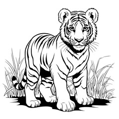 Simple Hand drawn Tiger Coloring Page Illustration