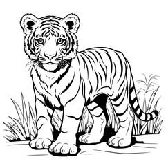 Simple Hand drawn Tiger Coloring Page Illustration