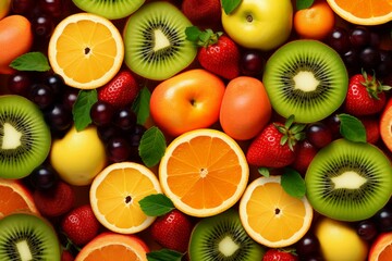 Fruit background topview. Organic healthy. Generate Ai