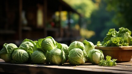 Fresh cabbage on a wooden table