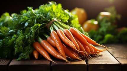 Fresh carrots on a wooden table