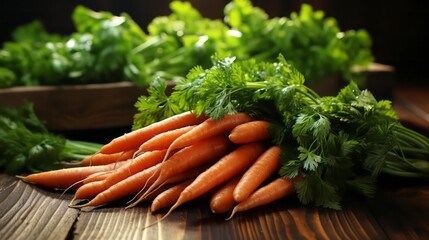 Fresh carrots on a wooden table