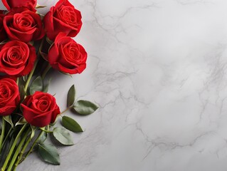 Red roses mockup banner on gray desktop background with empty Space for text , Valentine day banner , love banner , Generative Ai 