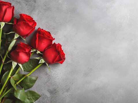 Red roses mockup banner on gray desktop background with empty Space for text , Valentine day banner , love banner , Generative Ai 
