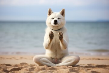 Adorable Funny yoga dog. Calm pose meditate. Generate Ai - obrazy, fototapety, plakaty