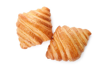Delicious croissants isolated on white, top view. Fresh pastries
