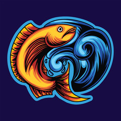 Fish Wave Ocean Vector Graphic Design illustration Emblem Symbol and Icon