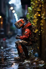 A cyberpunk city alley with glowing neon lights. Generative AI. 