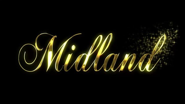 Golden text animated in a reveal with a starburst pattern