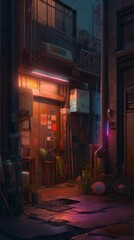 Obraz na płótnie Canvas A cyberpunk city alley with glowing neon lights. Generative AI. 