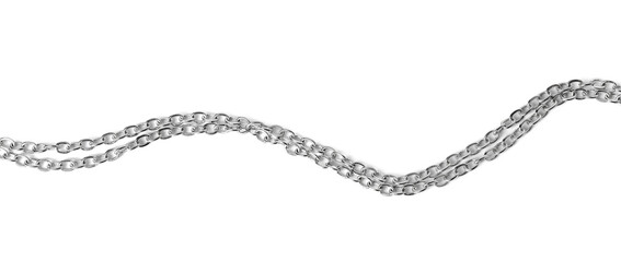 Metal chains isolated on white, top view. Luxury jewelry