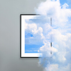 Sky with clouds spreading from picture on light grey background