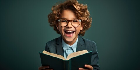 boy is laughing with a book, generative AI