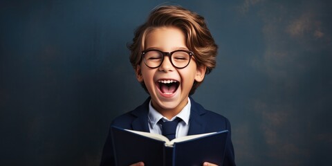 boy is laughing with a book, generative AI