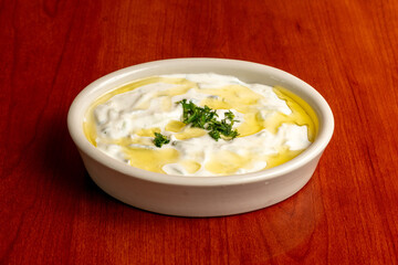 Cucumber yogurt with olive oil
