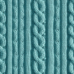 Cable knit seamless pattern sweater, repeating background. Teal green color
