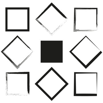 Set collection of square frames. Black frames with brush strokes. Vector illustration. EPS 10.