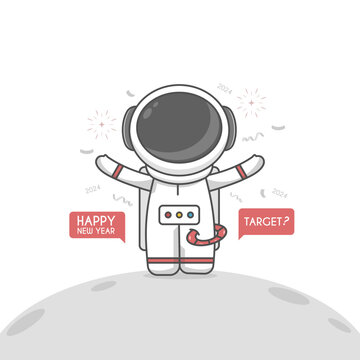 astronauts happy new year. vector illustration