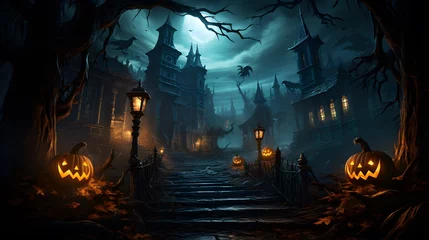 Foto op Plexiglas A spooky haunted house on Halloween. Generative AI © ORANGE