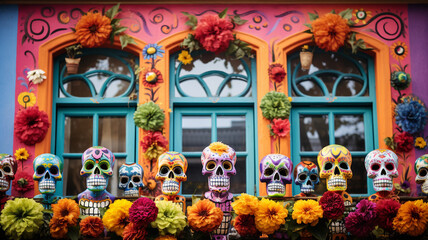 Mexican house facade decoration of the day of the dead
generativa IA